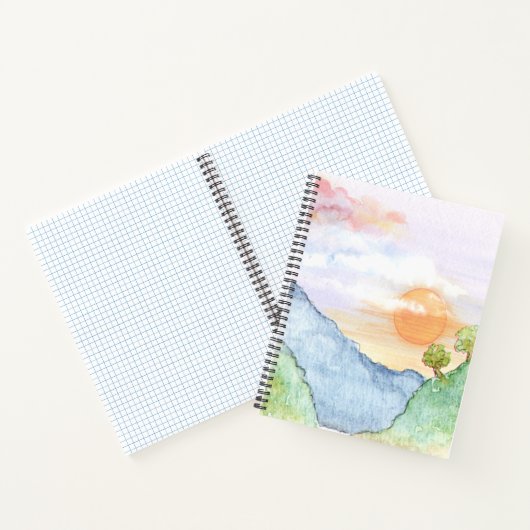 Aquareller Sonnenuntergang über Gebirge und Bäume Notizblock (Innenseite)