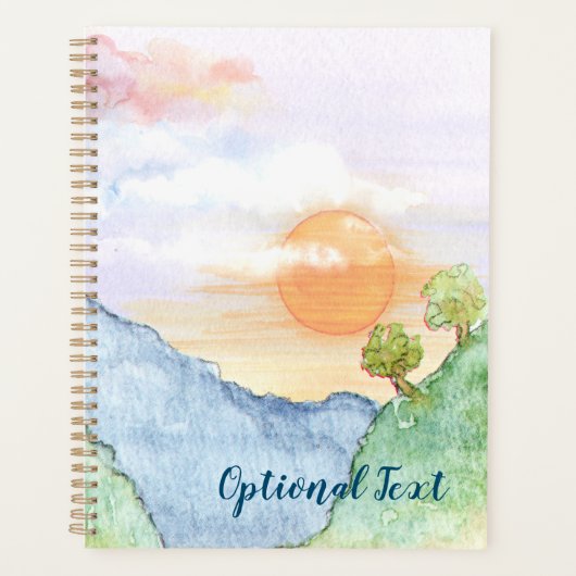 Aquareller Sonnenuntergang über Gebirge und Bäume Planer (Vorderseite)