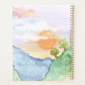 Aquareller Sonnenuntergang über Gebirge und Bäume Planer (Rückseite)