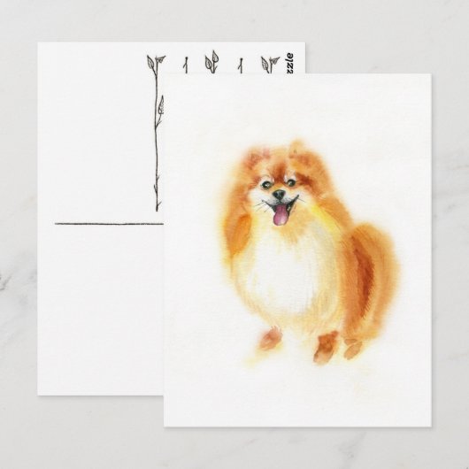 Aquareller Spitz Postkarte (Vorne/Hinten)
