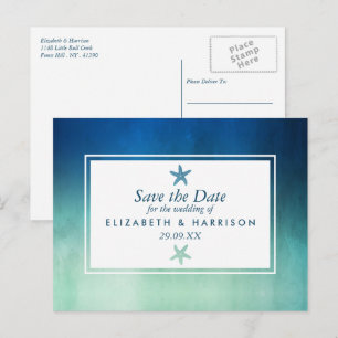 Aquareller Starfish Beach Save the Date Postkarte