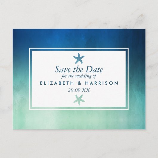 Aquareller Starfish Beach Save the Date Postkarte (Vorderseite)