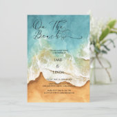 Aquareller Strand am Strand Einladung zur Hochzeit (Stehend Vorderseite)