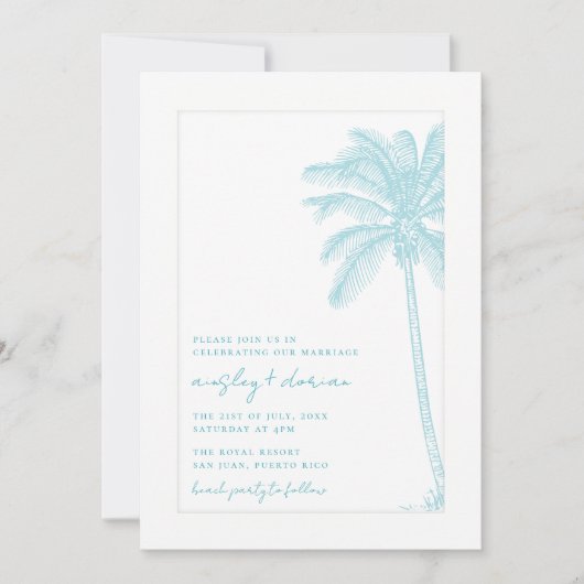 Aquareller Strand am Strand Palm Tree Hochzeit Einladung (Vorderseite)