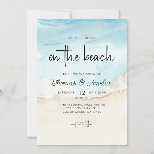 Aquareller Strand auf der Hochzeit am Strand Einladung (Vorderseite)
