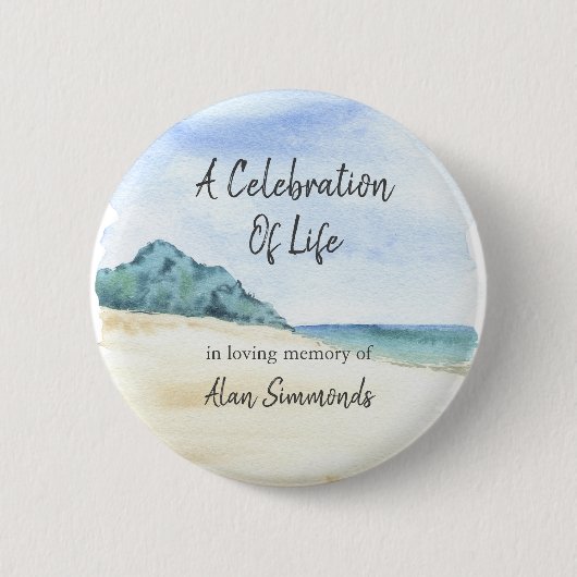 Aquareller Strand Feier des Lebens Button (Vorderseite)
