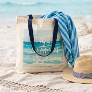 Aquareller Strand "I Need Vitamin Sea" Tragetasche