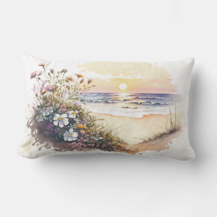 Aquareller Strand mit Blume Lendenkissen