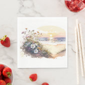 Aquareller Strand mit Blume Serviette (Beispiel)