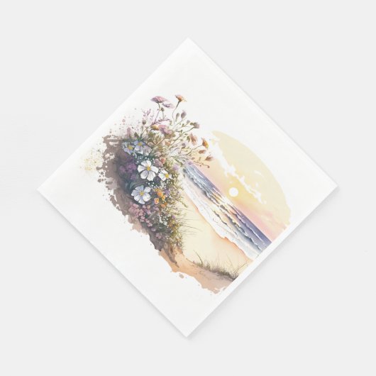 Aquareller Strand mit Blume Serviette (Ecke)