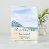 Aquareller Strand mit Foto-Feier Einladung (Stehend Vorderseite)