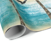 Aquareller Strand nahtlose Textur. Palmen, Möwen, Geschenkpapier (Rolleneckpunkt)