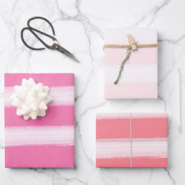 Aquareller Strand Rosa Korallen Streifen Geschenkpapier Set