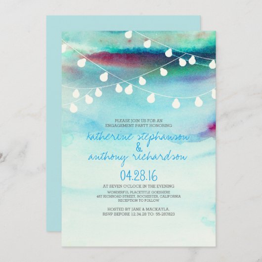 Aquareller-Strandreihe Einladung (Vorne/Hinten)