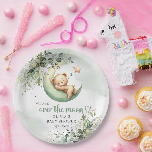 Aquareller Teddybär über dem Mond Pappteller (Party)