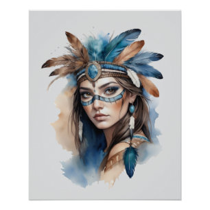 Aquareller Tribal Beauty: Geist der Bohemischen Ku Poster