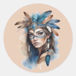 Aquareller Tribal Beauty: Geist der Bohemischen Ku Runder Aufkleber