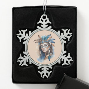 Aquareller Tribal Beauty: Geist der Bohemischen Ku Schneeflocken Zinn-Ornament