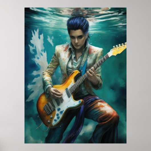 Aquareller unter Wasser Gitarre spielen Poster (Vorne)