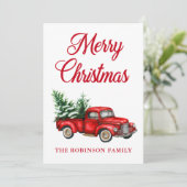 Aquareller Vintager roter LKW Frohe Weihnachten (Stehend Vorderseite)