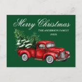 Aquareller Vintager roter LKW Frohe Weihnachten Gr Postkarte (Vorderseite)