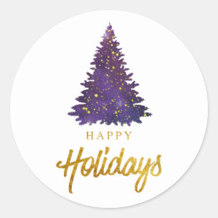 Aquareller Weihnachtsbaum für Feiertage Runder Aufkleber