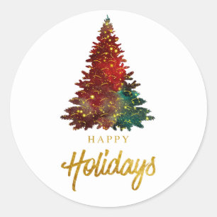 Aquareller Weihnachtsbaum für Feiertage Runder Aufkleber