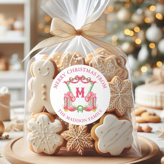 Aquareller Weihnachtsjunge Boost Monogram Wappen Runder Aufkleber