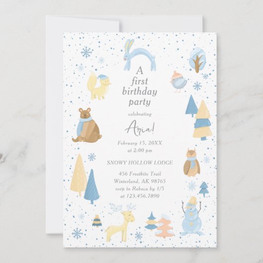 Aquareller Winter Arktische Tiere Geburtstag Einladung (Vorderseite)