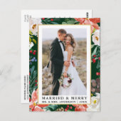 Aquareller Winter Blumengrün Verheiratet und fröhl Postkarte (Vorne/Hinten)