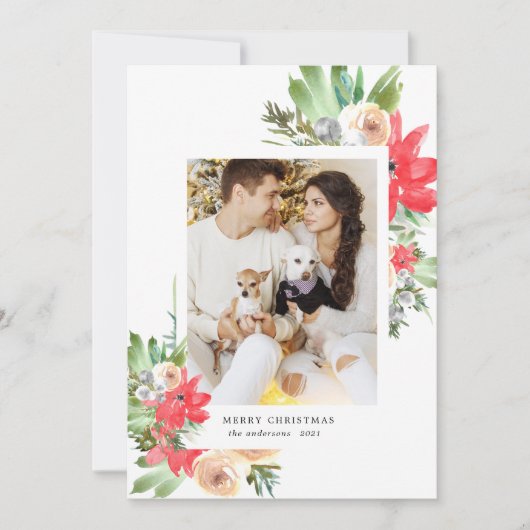 Aquareller Winter florale fröhliche Weihnachten Fo (Vorderseite)