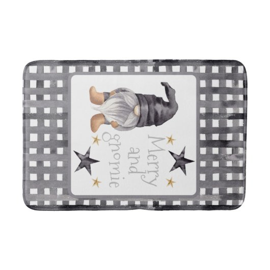 Aquareller Winter Gnome am Buffalo Karo Weihnachte Badematte (Vorderseite)