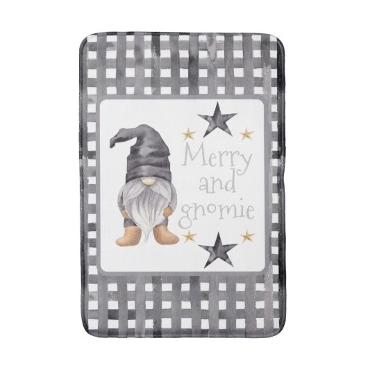 Aquareller Winter Gnome am Buffalo Karo Weihnachte Badematte (Vorderseite Vertikal)