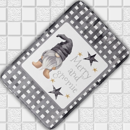 Aquareller Winter Gnome am Buffalo Karo Weihnachte Badematte