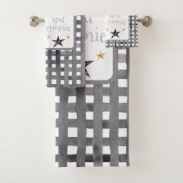 Aquareller Winter Gnome am Buffalo Karo Weihnachte Badhandtuch Set