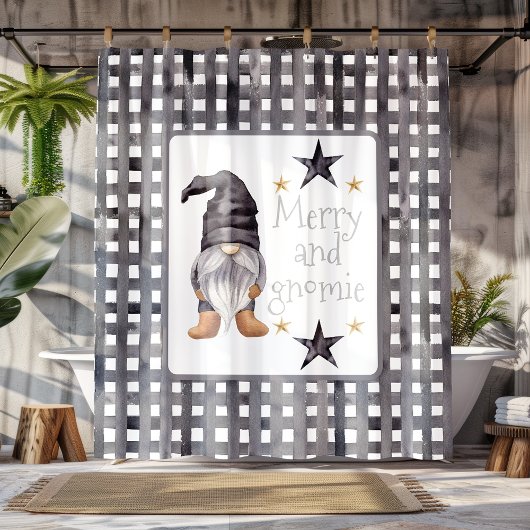 Aquareller Winter Gnome am Buffalo Karo Weihnachte Duschvorhang