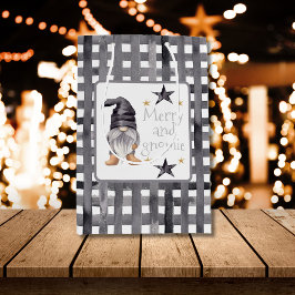 Aquareller Winter Gnome am Buffalo Karo Weihnachte Mittlere Geschenktüte