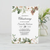 Aquareller Winter Grüne Pine Tree & Weiße Blume Einladung (Stehend Vorderseite)