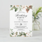 Aquareller Winter Grüne Pine Tree & Weiße Blume Einladung (Stehend Vorderseite)