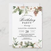 Aquareller Winter Grüne Pine Tree & Weiße Blume Einladung (Vorderseite)