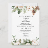 Aquareller Winter Grüne Pine Tree & Weiße Blume Einladung (Vorderseite)