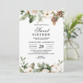 Aquareller Winter Grüne Pine Tree & Weiße Blume Einladung (Stehend Vorderseite)