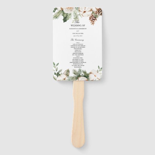 Aquareller Winter Grüne Pine Tree & Weiße Blume Fächer (Vorderseite)