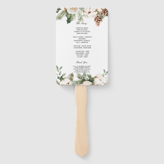 Aquareller Winter Grüne Pine Tree & Weiße Blume Fächer (Rückseite)