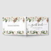 Aquareller Winter Grüne Pine Tree & Weiße Blume Gästebuch (Voll)