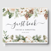 Aquareller Winter Grüne Pine Tree & Weiße Blume Gästebuch (Vorderseite)