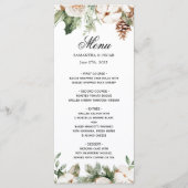 Aquareller Winter Grüne Pine Tree & Weiße Blume Menükarte (Vorderseite)