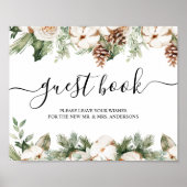 Aquareller Winter Grüne Pine Tree & Weiße Blume Poster (Vorne)