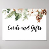 Aquareller Winter Grüne Pine Tree & Weiße Blume Poster (Vorne)