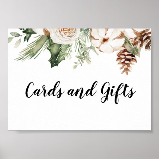 Aquareller Winter Grüne Pine Tree & Weiße Blume Poster (Vorne)